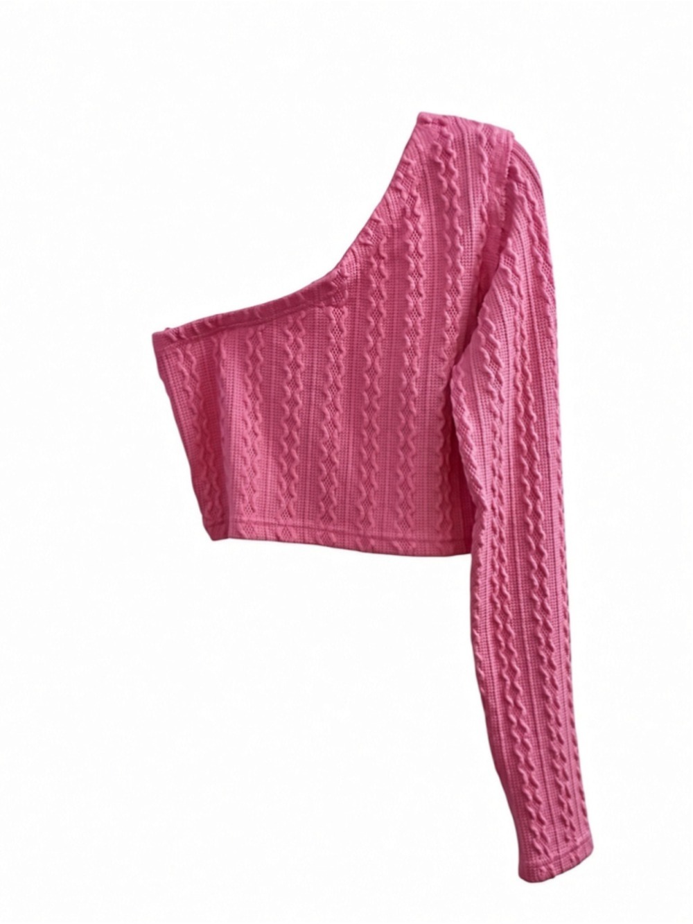 POL Pink One-Shoulder Cable Knit Crop Sweater Top Long Sleeve Size Large L - Picture 3 of 9
